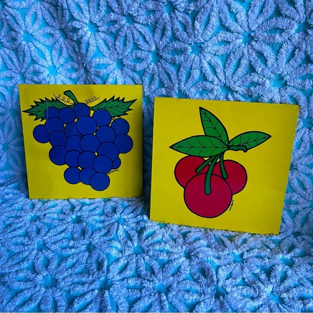 Vintage trivets or wall hangings fruit pop art atomic retro style
